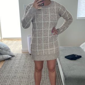 NWT Cream/Beige Windowpane Sweater Dress